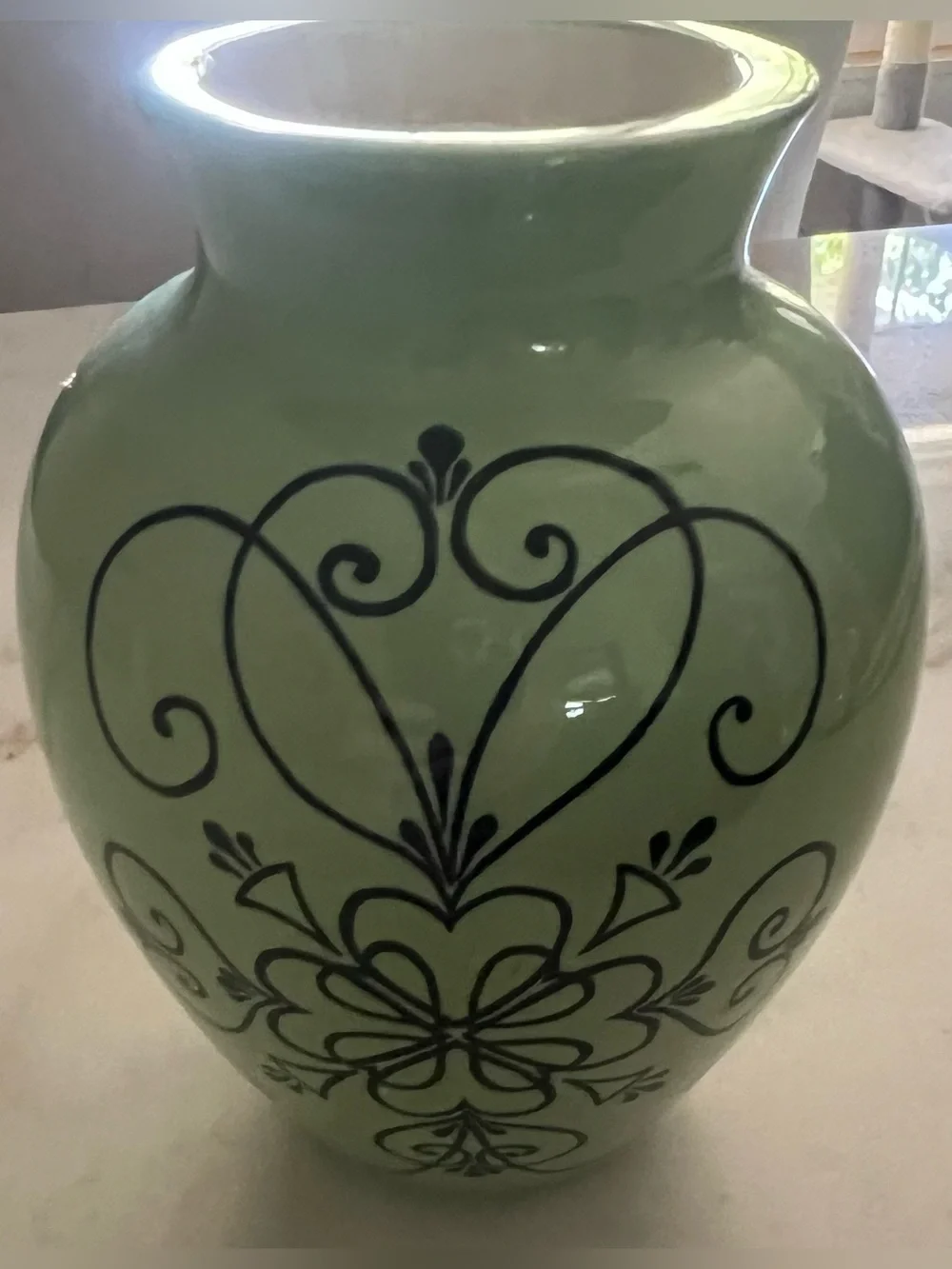 Vintage Artisan Signed Bertha 1976 Handmade Hand Painted Pale Green Glazed Vase